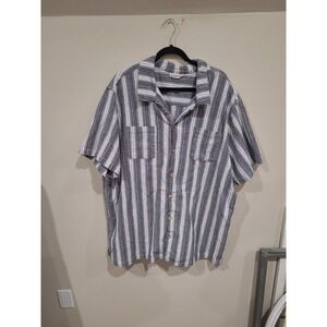 KS Island Mens 4XL Cotton gray striped camp shirt vacation casual Beachy coastal